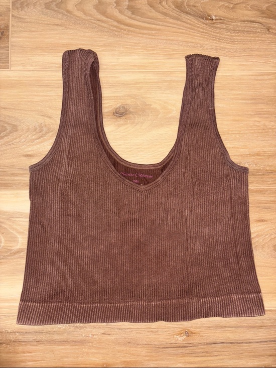 Suzette Collection Tops - Chocolate Ribbed Crop Tank Top - Sleeveless Scoop Neck